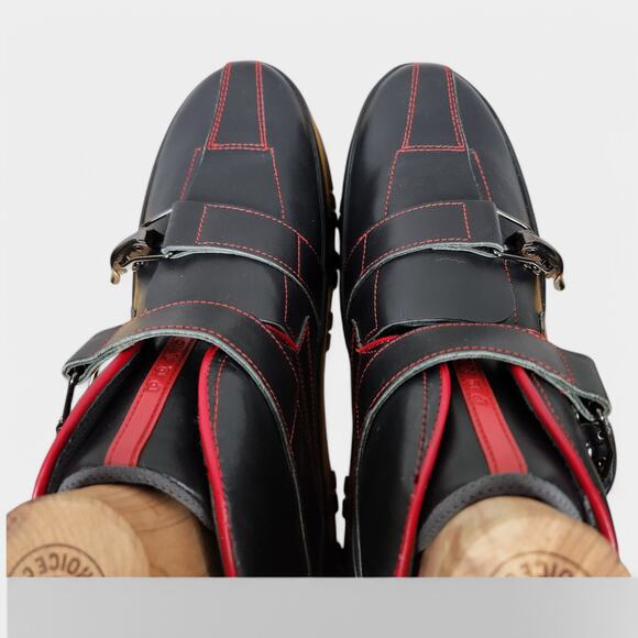 Vintage Prada Red Stripe Platform Boots Black Mens 9 (US 10) Made in Italy - Picture 9 of 16